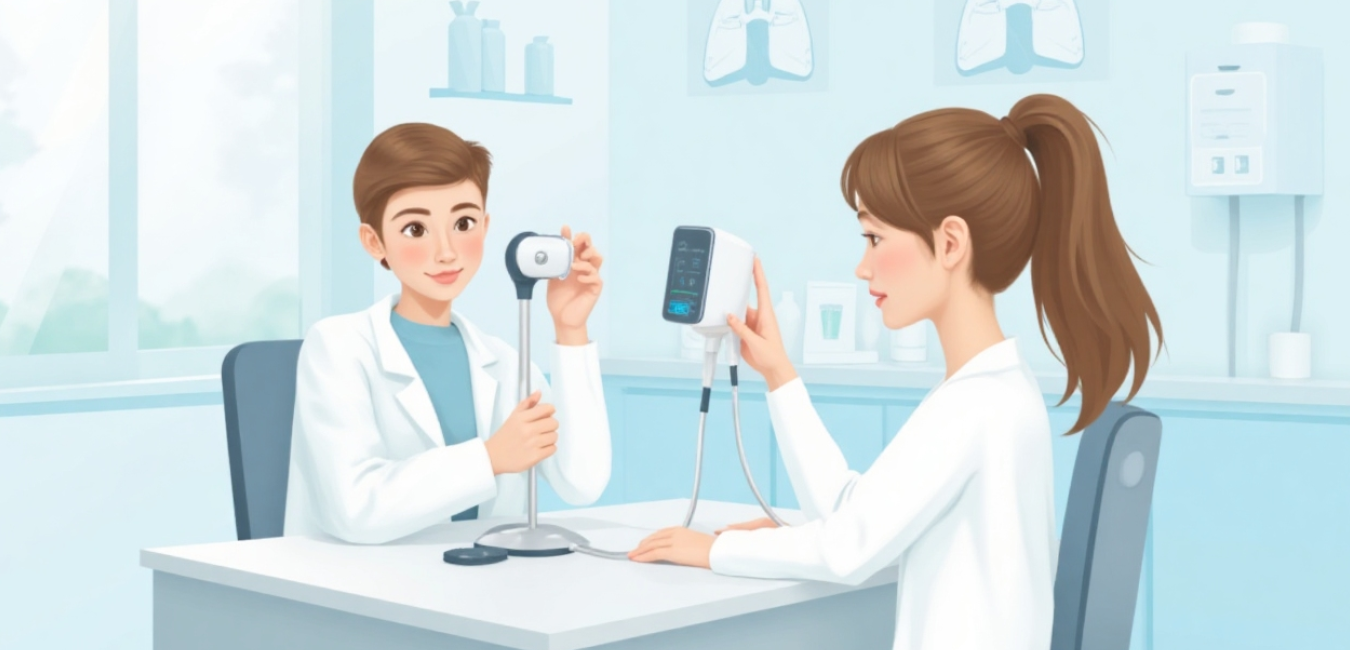 Osoba wykonująca badanie spirometryczne w nowoczesnym gabinecie.